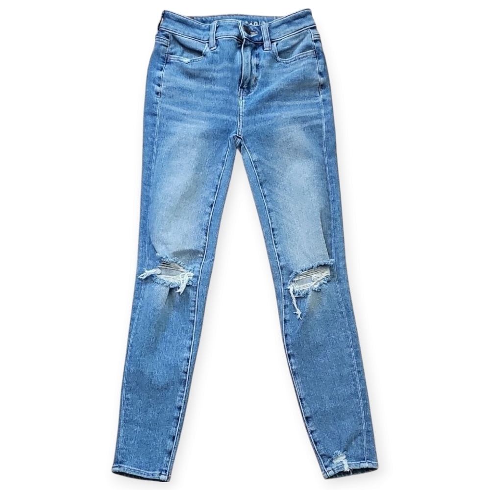 American Eagle Distressed Ripped Skinny Jeans Medium Wash Women’s Size 000